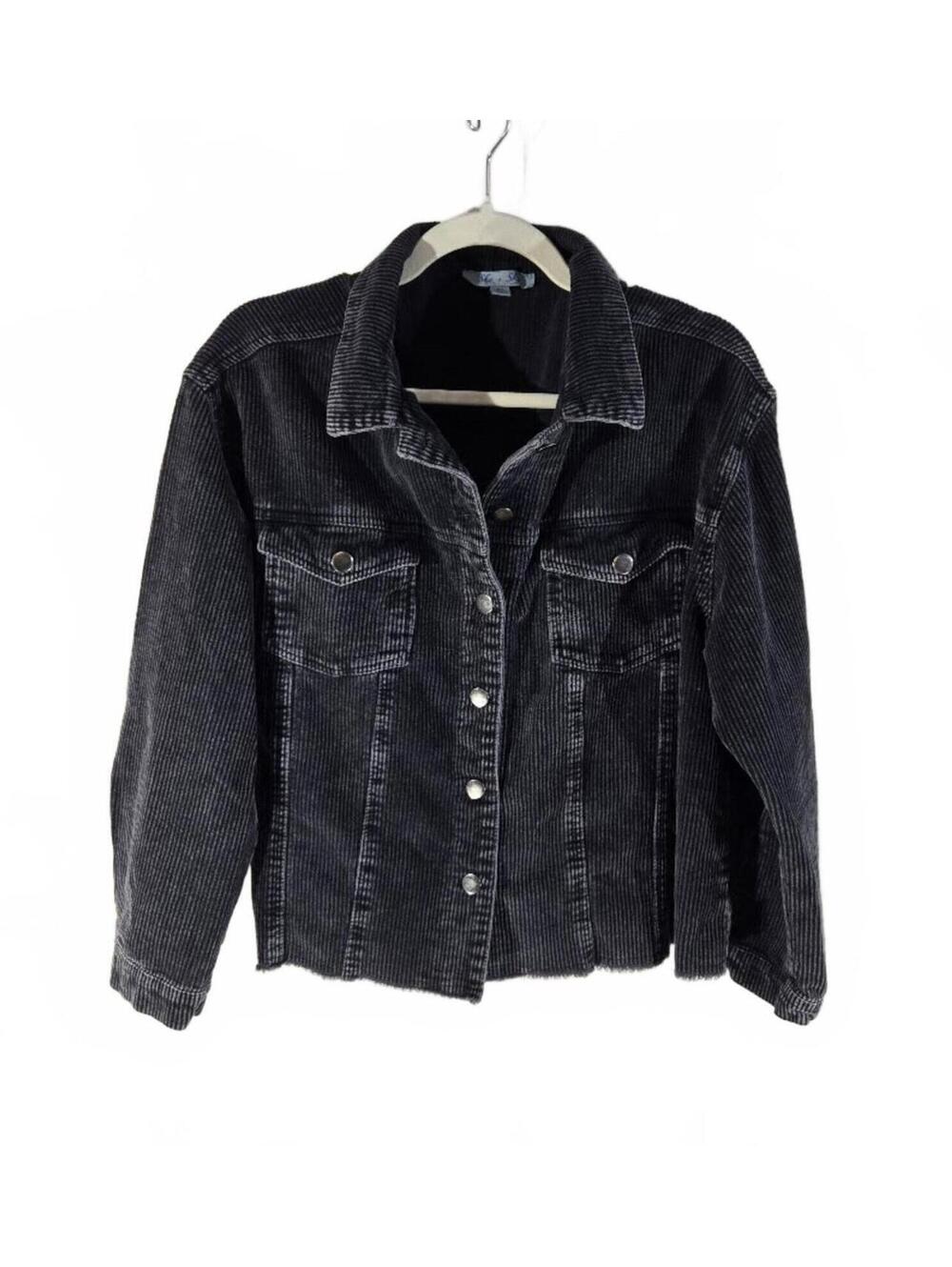 She + Sky Black Corduroy Button-Up Jacket Size L